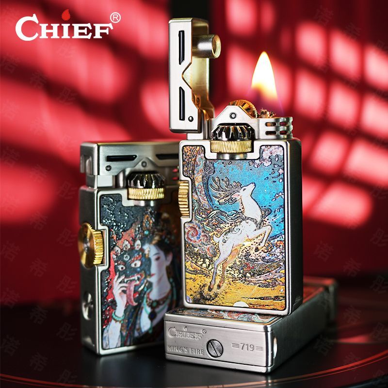 CHIEF Retro Óleo Isqueiro À Pr - Lighter Windproof avaliação e preço